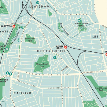 Lewisham Retro Map Print detail nine by Mike Hall at Of Cabbages and Kings. 