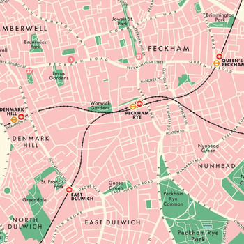 Southwark Retro Map Print by Mike Hall at Of Cabbages and Kings. 