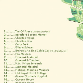 Greenwich Retro Map Print detail 10 by Mike Hall at Of Cabbages and Kings. 