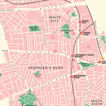 Hammersmith and Fulham Retro Map Print detail 05 by Mike Hall at Of Cabbages and Kings. 