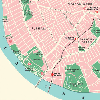 Hammersmith and Fulham Retro Map Print detail 06 by Mike Hall at Of Cabbages and Kings. 