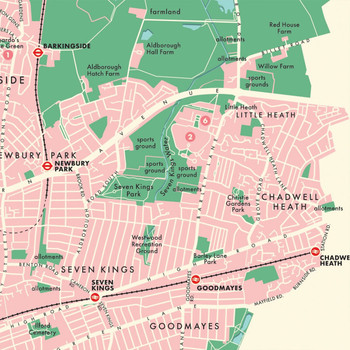 Redbridge Retro Map Print detail 05 by Mike Hall at Of Cabbages and Kings. 