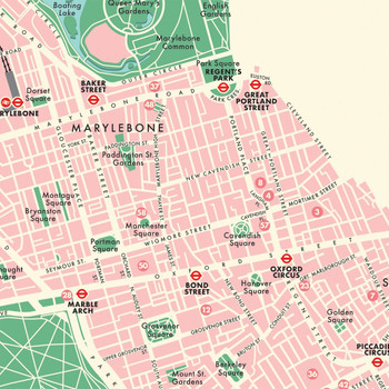 Westminster Retro Map Print detail 07 by Mike Hall at Of Cabbages and Kings. 