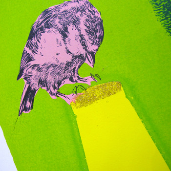 Gold Top - little bird screen print detail 01 by Anna Marrow at Of Cabbages and Kings