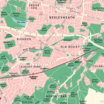 Bexley Retro Map Print detail 09 by Mike Hall at Of Cabbages and Kings. 