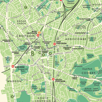 Croydon Retro Map Print detail 10 by Mike Hall at Of Cabbages and Kings. 