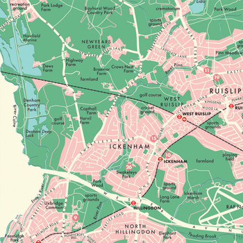 Hillingdon Retro Map Print detail 06 by Mike Hall at Of Cabbages and Kings. 