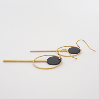 Deco Circle + Bar + Disc Earrings detail 01 by Brass and Bold at Of Cabbages and Kings