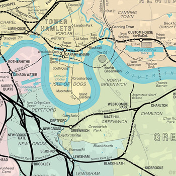 Railway Map of Greater London Art Print detail 07 by Mike Hall at Of Cabbages and Kings