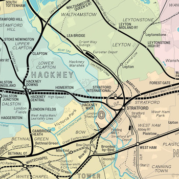 Railway Map of Greater London Art Print detail 09 by Mike Hall at Of Cabbages and Kings