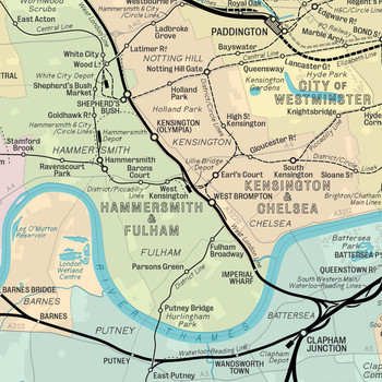 Railway Map of Greater London Art Print detail 10 by Mike Hall at Of Cabbages and Kings