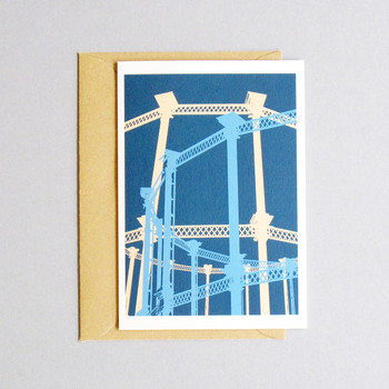 King's Cross Gasholder Teal Blank Card by Jo Angell at Of Cabbages and Kings