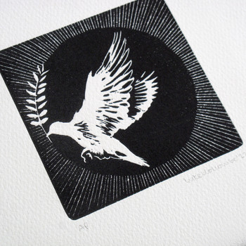 Untitled (Dove) Woodcut Print detail by Luke Holcombe at Of Cabbages and Kings
