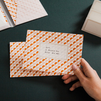 Letter Writing Set - Sophie Print in Pink + Orange (lifestyle 01) by Ola Studio Stationery at Of Cabbages and Kings