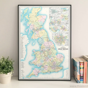 Great Britain Railway Map Art Print (framed) by Mike Hall at Of Cabbages and Kings