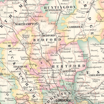 England and Wales Historic County Map Art Print (detail 04) by Mike Hall at Of Cabbages and Kings