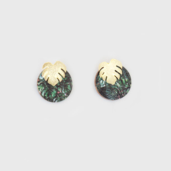 Green + Gold Monstera Stud Earrings by Mica Peet at Of Cabbages and Kings