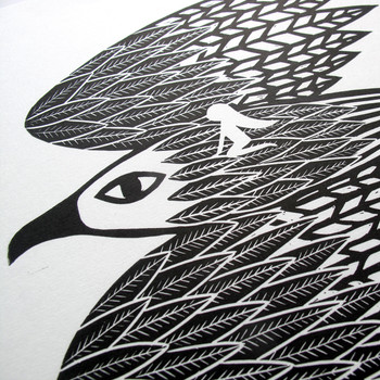 Soaring Linocut Print (detail 01) by Anna Ruiz at Of Cabbages and Kings