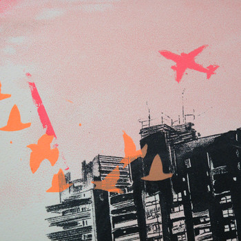 Sky High City Flyers - cityscape with birds screen print by Anna Marrow at Of Cabbages and Kings