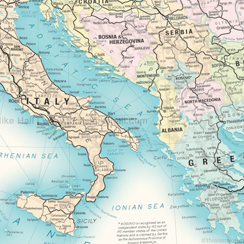 Europe Railway Map A1 Art Print (detail 03) by Mike Hall at Of Cabbages and Kings