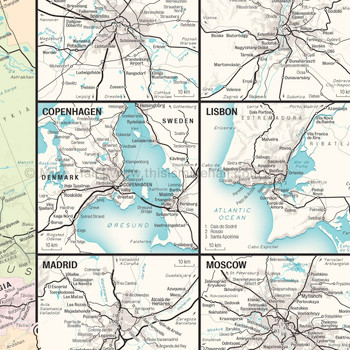 Europe Railway Map A1 Art Print (detail 05) by Mike Hall at Of Cabbages and Kings