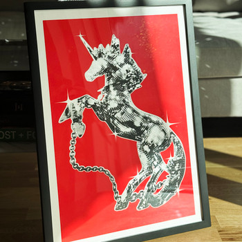 Unicorn (Red) Disco Screen Print (lifestyle) by Luke Marsh at Of Cabbages and Kings