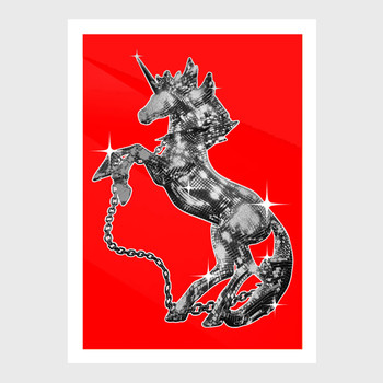 Unicorn (Red) Disco Screen Print by Luke Marsh at Of Cabbages and Kings