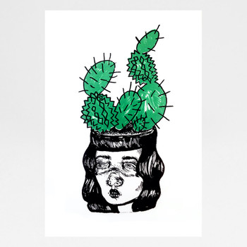 Head Plant - Cactus Woman Screen Print by Marcelina Amelia at Of Cabbages and Kings