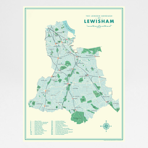 Lewisham Retro Map Print by Mike Hall at Of Cabbages and Kings. 