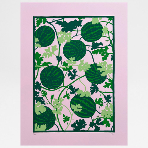 Watermelon Vine screen print by Claudia Borfiga at Of Cabbages and Kings