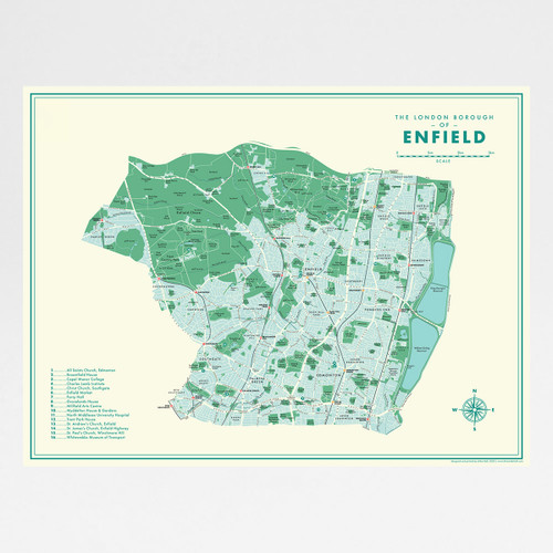 Enfield Retro Map Print by Mike Hall at Of Cabbages and Kings. 