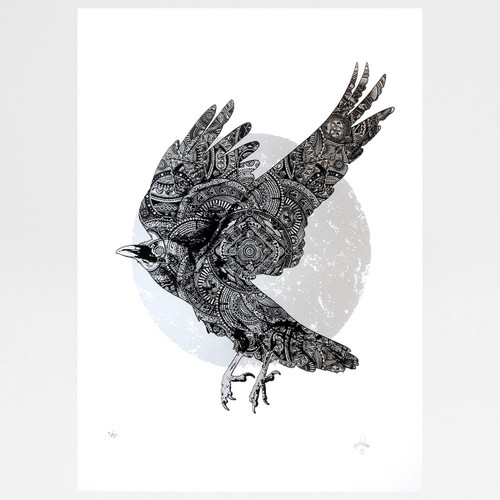 Crow of Winter (White) screen print by Fiftyseven Design at Of Cabbages and Kings. 