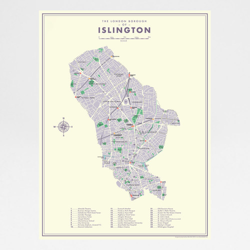 Islington Retro Map art print by Mike Hall at Of Cabbages and Kings. 