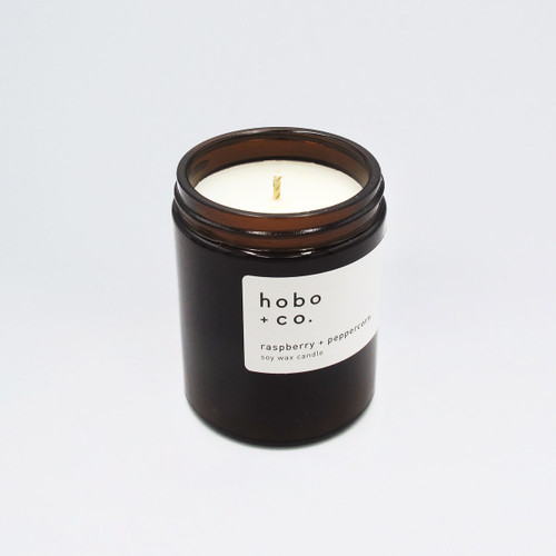 Raspberry + Peppercorn Scented Soy Wax Candle by Hobo + Co at Of Cabbages and Kings