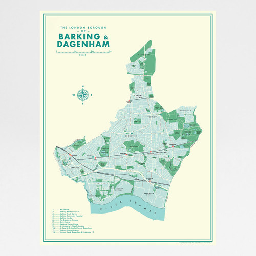 Barking and Dagenham Retro Map Print by Mike Hall at Of Cabbages and Kings. 