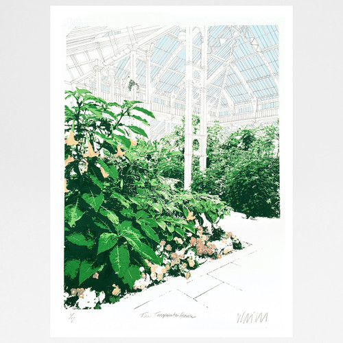 The Temperate House, Kew Gardens screen print (pinks edition) by Will Clarke at Of Cabbages and Kings