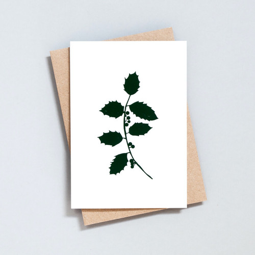 Single Holly Festive Card by Ola at Of Cabbages and Kings