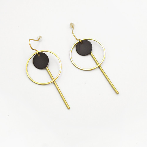 Deco Circle + Bar + Disc Earrings by Brass & Bold at of cabbages and kings