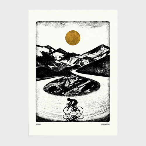 Switchback - Mountain High Cycling Art Print by Luke Holcombe Studio at Of Cabbages and Kings