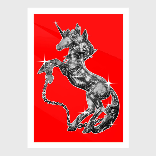 Unicorn (Red) Disco Screen Print by Luke Marsh at Of Cabbages and Kings