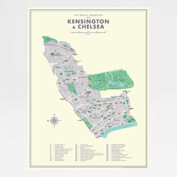 Kensington And Chelsea Map Kensington And Chelsea Retro Map Print By Mike Hall At Of Cabbages And Kings