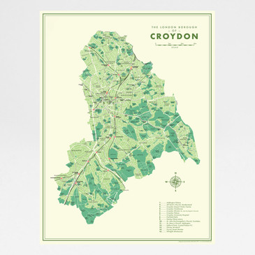 Croydon Retro Map Print by Mike Hall at Of Cabbages and Kings. 