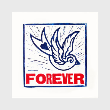 Forever - Woodblock Type and Linocut Swallow Sailor's Tattoo Print by Gareth Williams at Of Cabbages and Kings