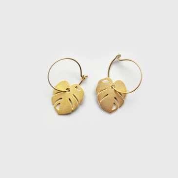 Mini Monstera (Cheese Plant) Gold Hoop Earrings by Mica Peet at Of Cabbages and Kings