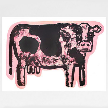 Silly Moo screen print by Gavin Dobson at Of Cabbages and Kings