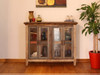 Rustic multi-colored console with 4 glass panel doors