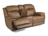 Elijah 3rd generation power reclining love seat with console in caramel- also available as a standard love seat without the storage console. Power Recline. Power Headrest. Power Lumbar.