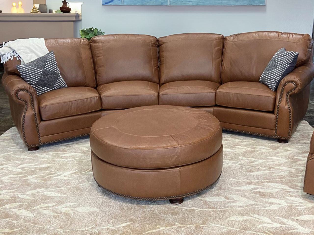 9540 Acorn and Croc Sectional, Utah-Made Leather - - Vintage Oak