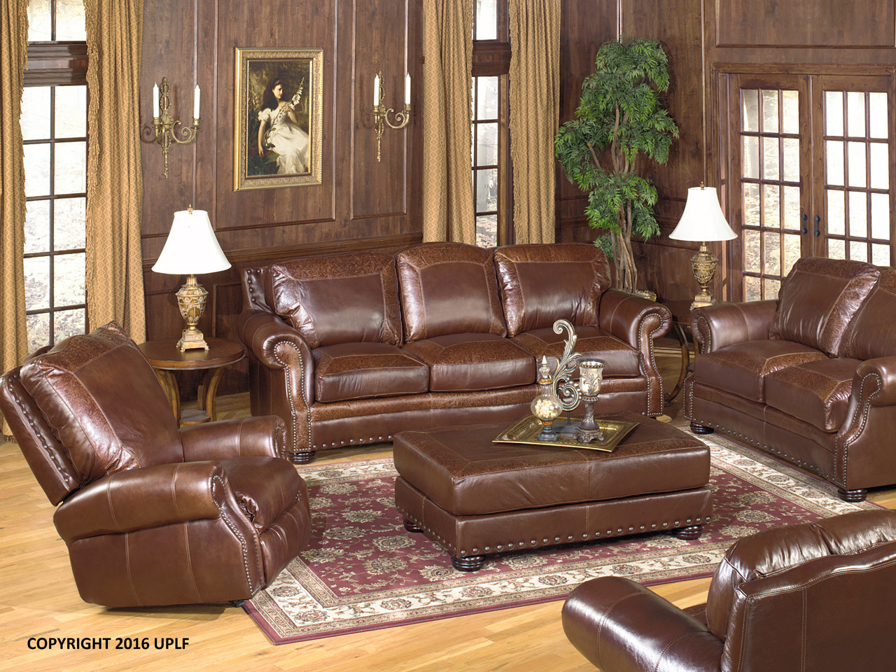 Full Grain Leather Traditional Log Cabin Sofa