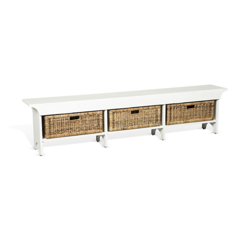 78" White Accent Bench with Basket
